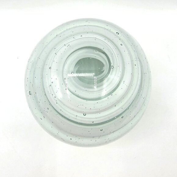 MURANO ART GLASS CLEAR AND WHITE RIBBON SWIRL DESIGN PAPERWEIGHT HEAVY APPROX 3# - Picture 7 of 10